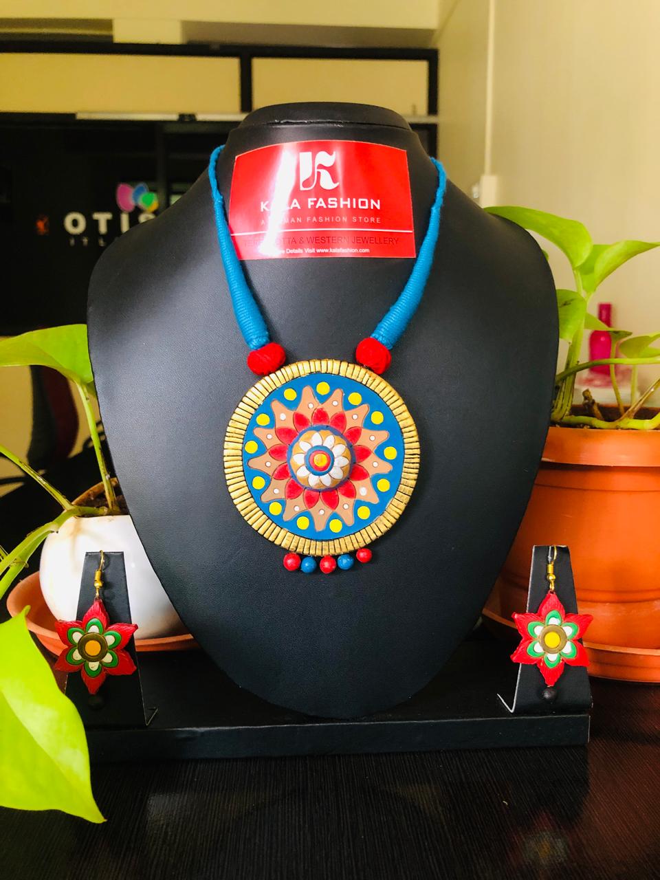Handcrafted Terracotta Necklace Set for Women | Vibrant Multicolor Pendant with Earrings | Ethnic & Boho Style Jewellery | By Kala Fashion | Eco-Friendly Handmade by KALA FASHION