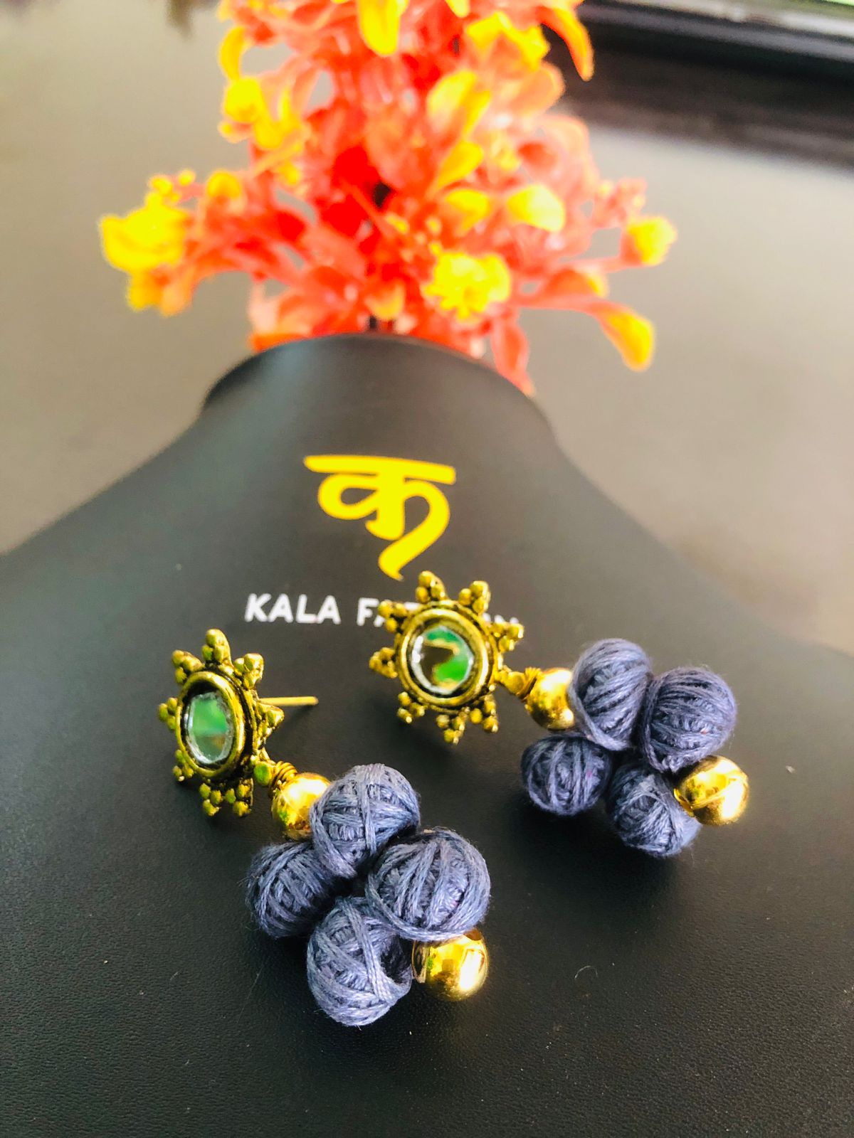 Mirror and Thread Ball Ethnic Earrings – Handcrafted Elegance by Kala Fashion| Eco-Friendly Handmade by KALA FASHION