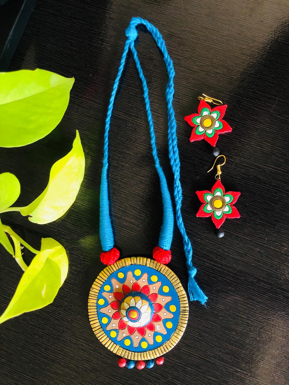 Handcrafted Terracotta Necklace Set for Women | Vibrant Multicolor Pendant with Earrings | Ethnic & Boho Style Jewellery | By Kala Fashion | Eco-Friendly Handmade by KALA FASHION